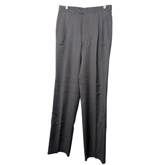 Angelico Super 110s 100% Wool Gray Pleated Work Dress Pants Men Size 31 x 35 New - Picture 1 of 9